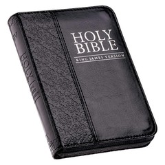 KJV Holy Bible,Mini Pocket Bible–Zippered Black Faux Leather Bible w/Ribbon Ma..