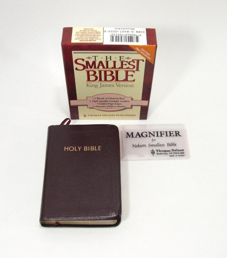 Nelson KJV The Smallest Holy Bible 104BG Burgundy Genuine Leather Box Magnifier