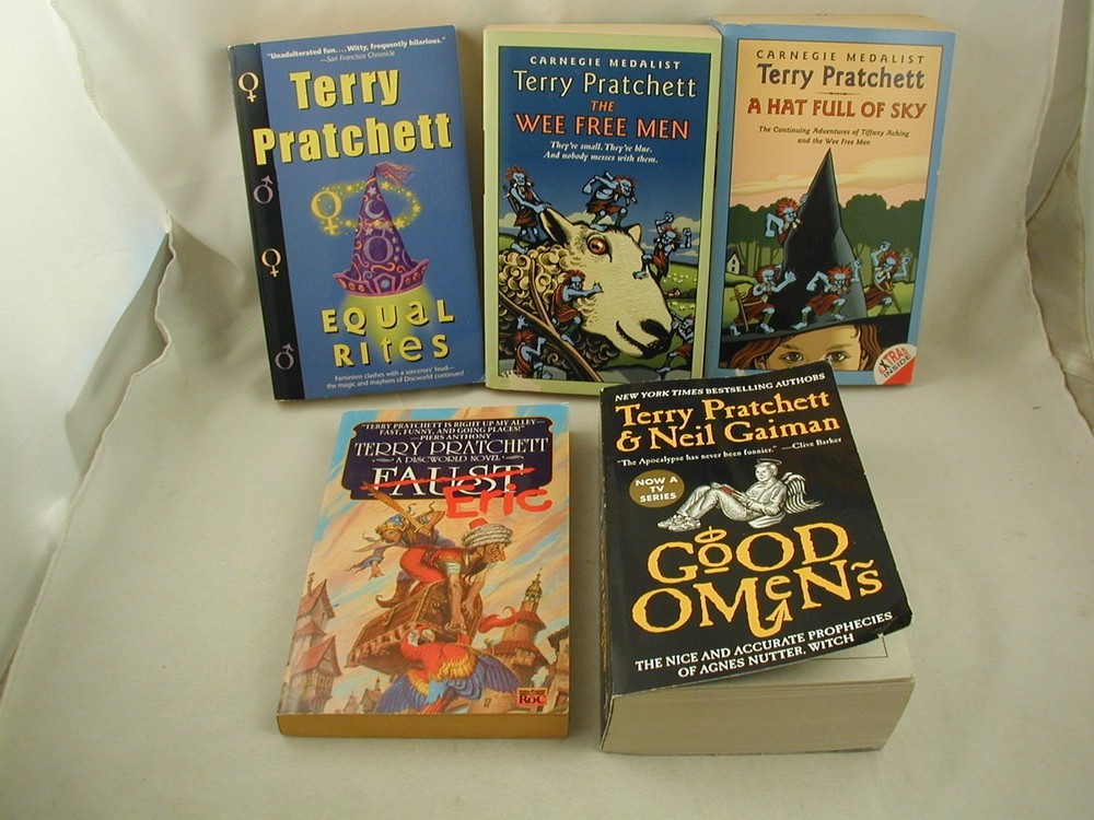 Terry Pratchett 5 Books 4 Discworld Equal Rites + Good Omens Humorous Fantasy