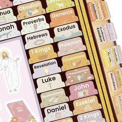 Bible Tabs with Unique Stickers, Laminated Bible Tabs for Women & Men, Christian