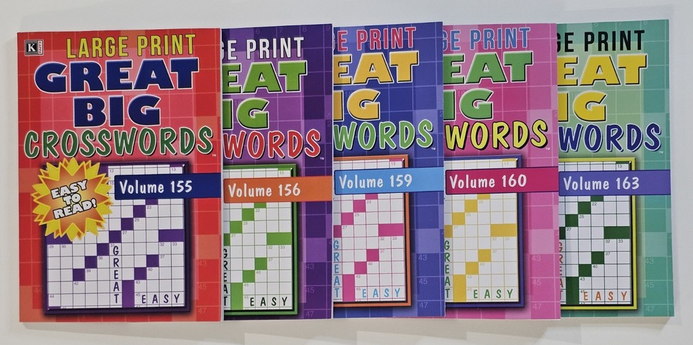 New 5 Large Print Great Big Crosswords Kappa Puzzle Books Vol#155-163 Fun Hobby
