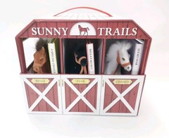 Sunny Trails Farms 3 Books 3 Plush Flocked Horse Figures Stable Barn Play Set