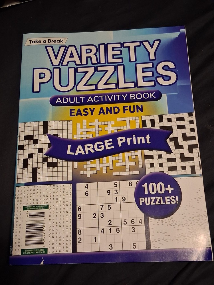 Take a Break Variety Puzzles Easy And Fun Adult Activity Book New