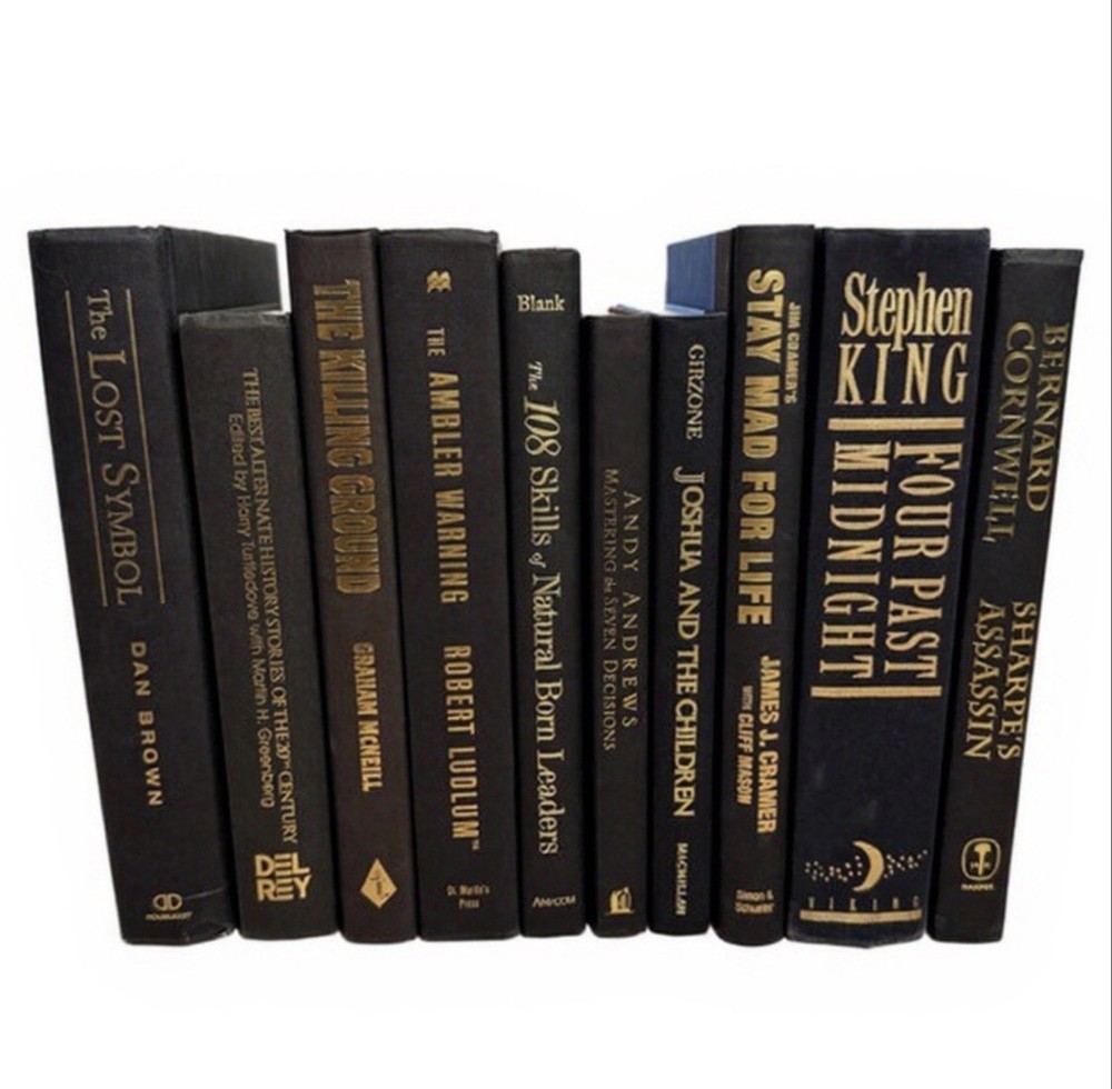 Lot of 10 Hardcover BLACK Books for Staging Prop Decor Real Books