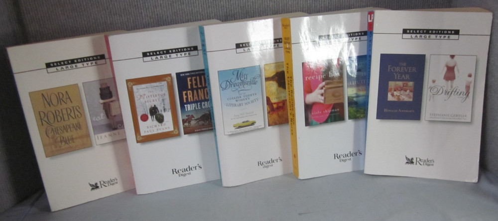 Lot 5: Reader’s Digest Select Editions Large Type Paperback Book – See Details