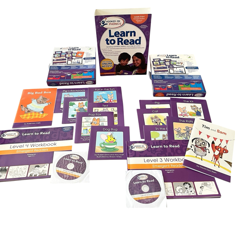 HOOKED ON PHONICS: LEARN TO READ Level 3-4 Emergent Readers Kindergarten Age 4-6