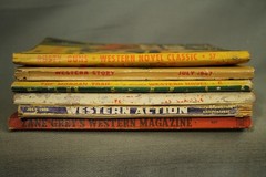 6 vintage old worn Western action paperback books novel classics Zane Grey etc.