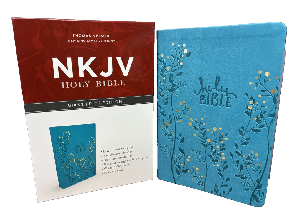 NKJV Giant Print Holy Bible Aqua Teal Embossed Imitation Leather BRAND NEW!!!!!!