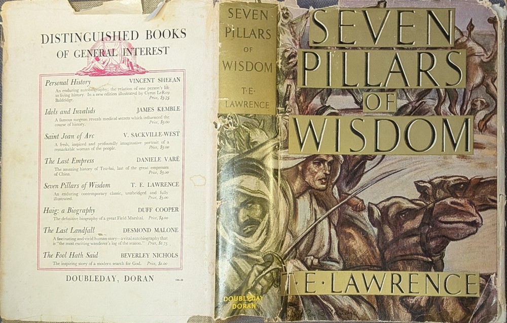1937 Seven Pillars of Wisdom by T.E. Lawrence Vintage Hardcover with DJ