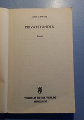Privatstunde Novel Gwen Davis Wilhelm Heyne Publisher München 1975 2. Pad 202 S