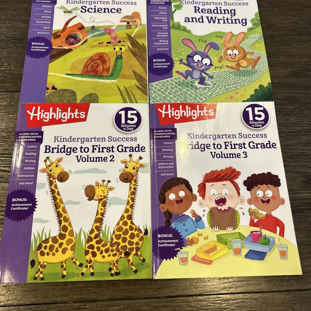 Set of 4,Highlights Kindergarten Success 15 Minutes a Day Learning Fun Workbooks