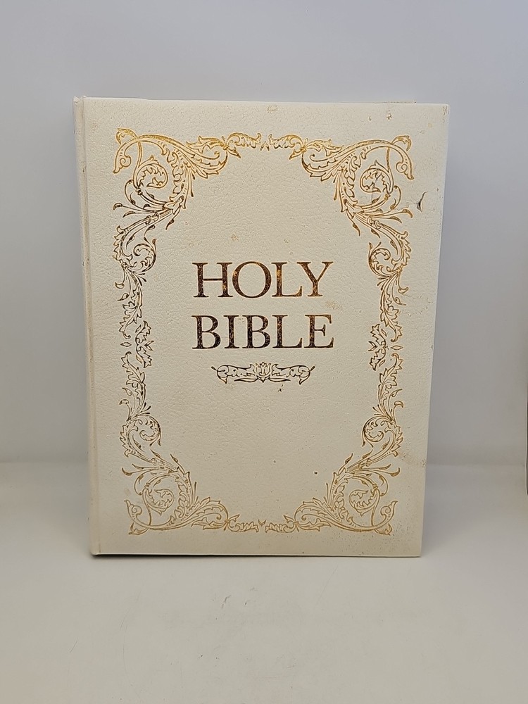 Vintage Holy Bible King James Version Family Edition 1982 White & Gold 11.5”
