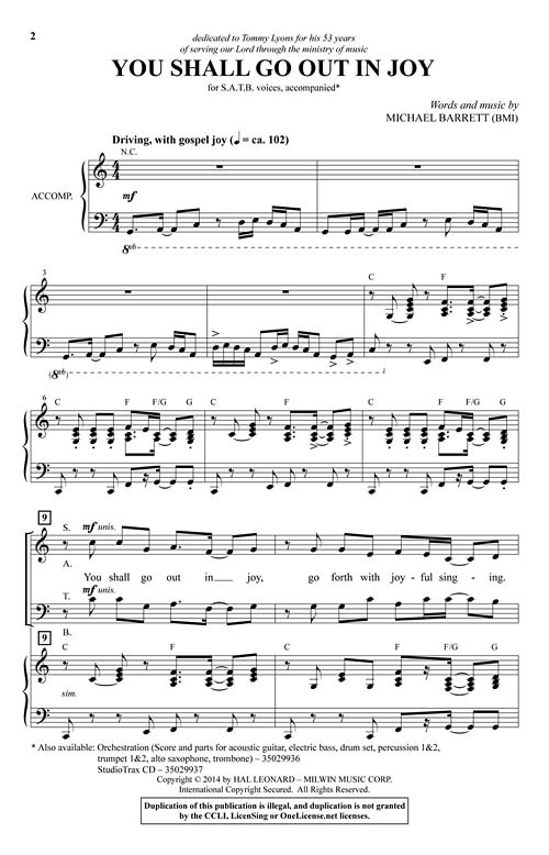 You Shall Go Out in Joy SATB Michael Barrett