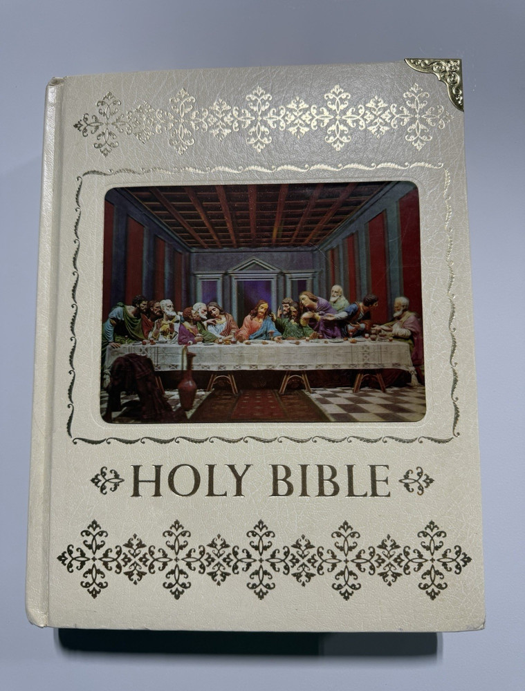 Holy Bible Hardcover Illustrated Gilded Page Edges Last Supper Cover Art