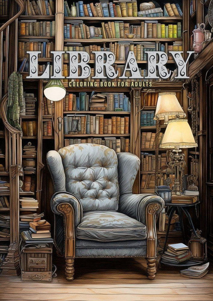 Bibliothek Malbuch für Erwachsene: Bücherregale Bücher Malbuch – Raum Design Inn