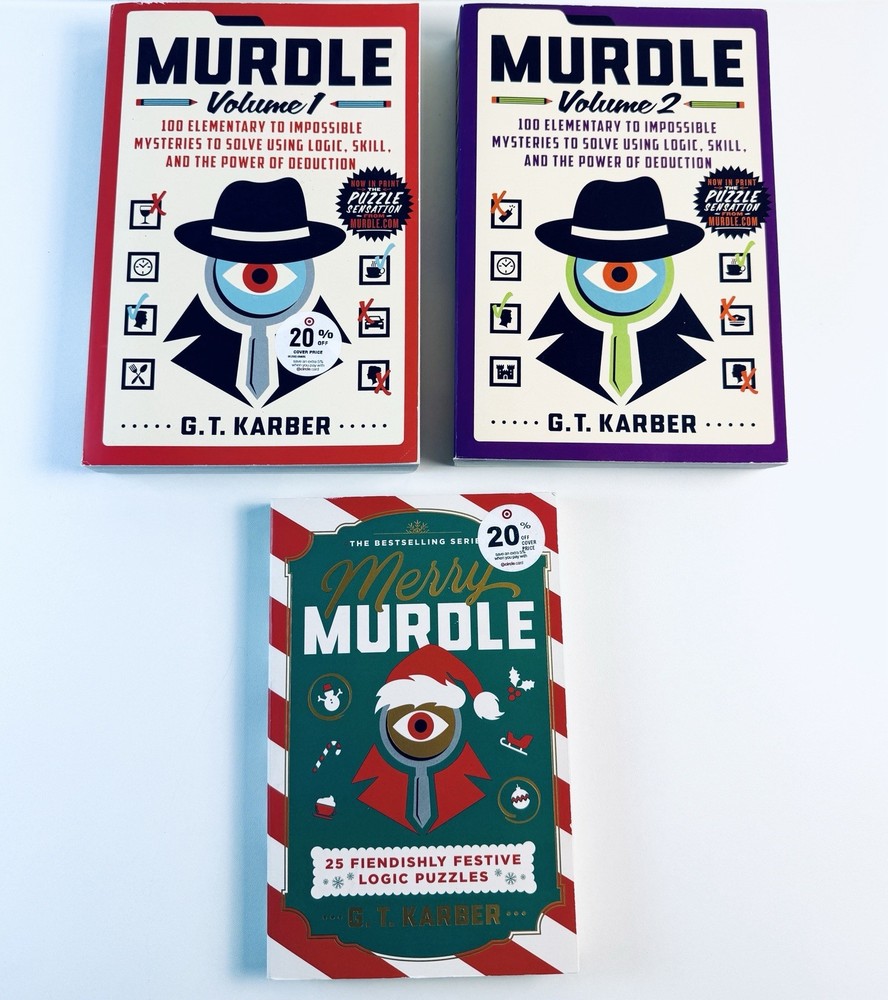 Murdle Vol 1 Vol 2 Merry Murdle G.T. Karber PB Puzzle Lot