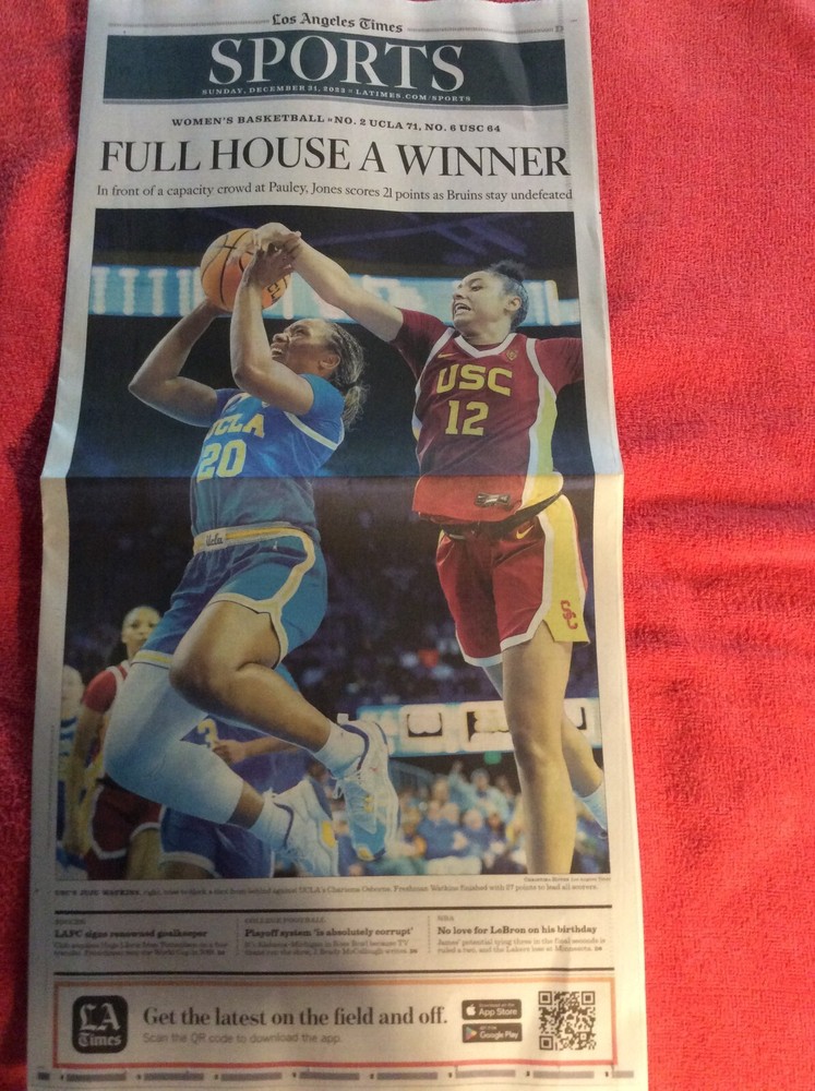 LA TIMES SPORTS SECTION DECEMBER 31 2023 WOMEN’S BASKETBALL UCLA ZENYATTA