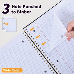 Spiral Notebook Wide Ruled 8″ x 10 1/2″, 1 Subject Spiral Notebook, 3-Hole Pu…