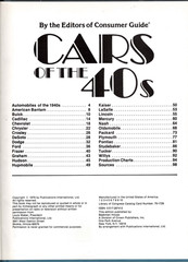 Cars Of The 40s By The Editors Of Consumer Guide 98 Pages 200 Photos Like New