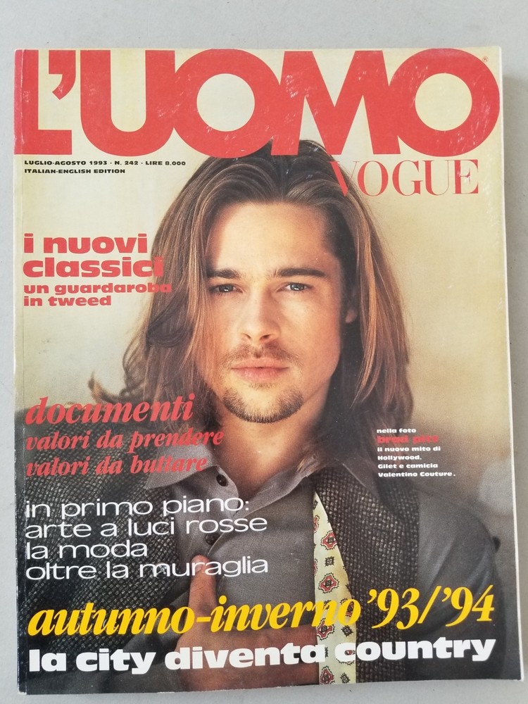 L’Uomo Vogue Italian-English Ed. N.242 July/August 1993 Brad Pitt. Rare! VG cond