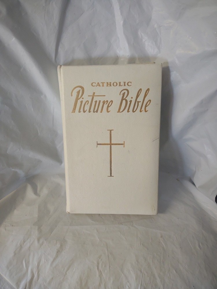 CATHOLIC PICTURE BIBLE – WHITE LEATHER, GILDED PAGE EDGES