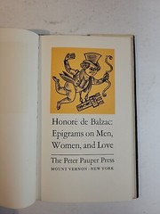 Honore de Balzac EPIGRAMS ON MEN, WOMEN, AND LOVE Peter Pauper Press 1959 HC/DJ