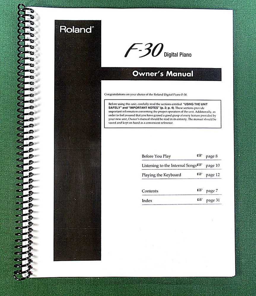 Roland F-30 Owner’s Instruction Manual: 36 Pages & Protective Covers!
