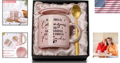 Charming 14oz Marble Mug with Gold Spoon – Ideal Farewell Gift for Friends