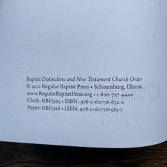 Baptist Distinctives and New Testament Church Order PB Bauder Regular Baptist