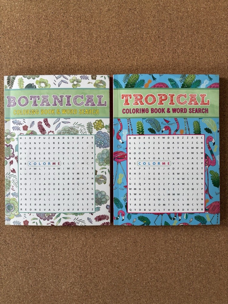 Set of 2~ Tropical & Botanical Coloring Books & Word Searches Thunder Bay Press