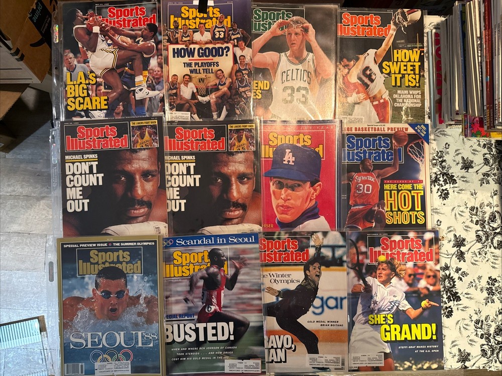 SPORTS ILLUSTRATED MAGAZINE – 1988 – LOT OF 26 – DUPLICATES -MOST PAGE PROTECTED