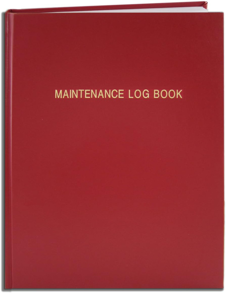 Maintenance Log Book – 120 Pages, 8” x 10”, Red Imitation Leather Cover, Se…