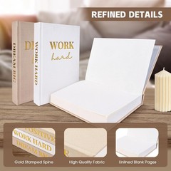 Set of 3 Linen Covered Decorative Books for Home Office Decor-Gold Foil Stamping
