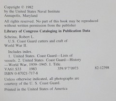 U. S. COAST GUARD Cutters Craft of WWII by Robert Scheina 1982 Naval Institute