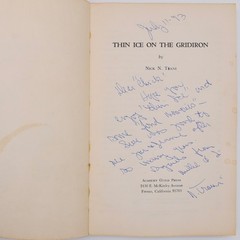 Thin Ice on the Gridiron by Nick N. Trani 1966 PB SIGNED Inscribed Football Book
