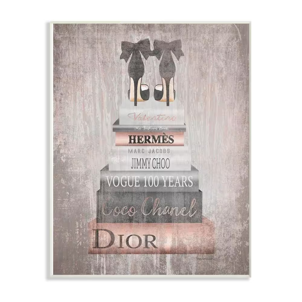 10 In. X 15 In. „Book Stack Heels Metallic Pink” by Amanda Greenwood Printed Woo