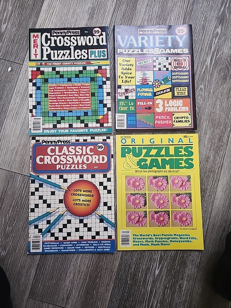 Lot of 4 New Penny Press Variety Puzzle Books – Variety Puzzles & Games 1984 Vtg
