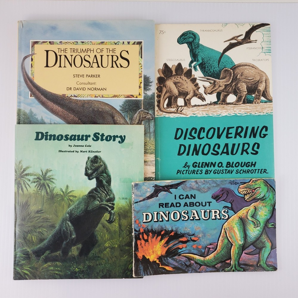 4 Book Lot Dinosaur Story Joanna Cole, Discovering Dinosaurs, Triumph of the…