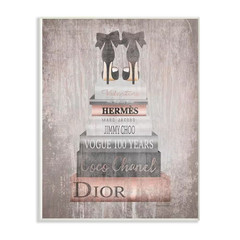 10 In. X 15 In. „Book Stack Heels Metallic Pink” by Amanda Greenwood Printed Woo