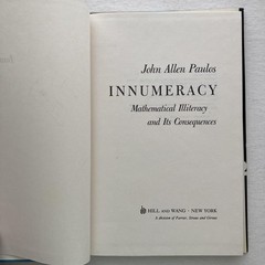 Vintage 1989 Innumeracy John Allen Paulos Hill & Wang Black 1st Ed HC DJ USA