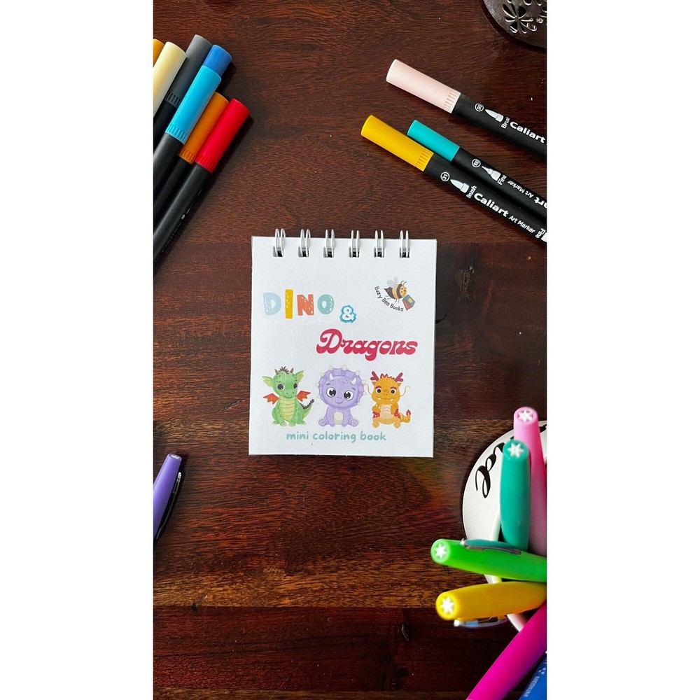 Dino and Dragons Mini Coloring Book for kids and Adults. Mini Coloring Books
