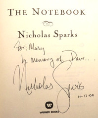 The Notebook by Nicholas Sparks (1996) HC.DJ. 2nd Printing. Signed. Near Fine