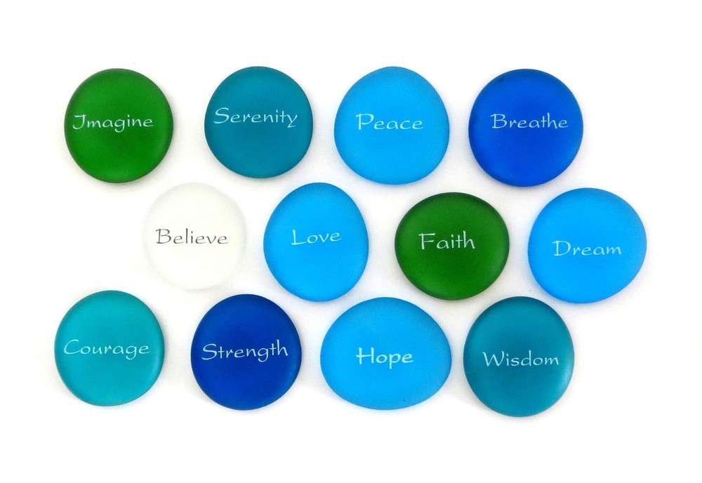 The Mermaid’s Message, Frosted Inspirational Sea Glass Stones, Assorted, Twelve