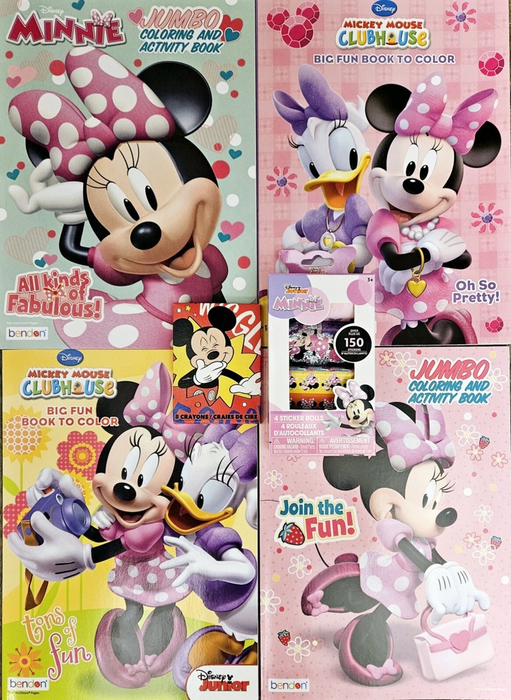 Disney Minnie Mouse Coloring & Activity Books SET OF 4 Crayons & 150+ Stickers!