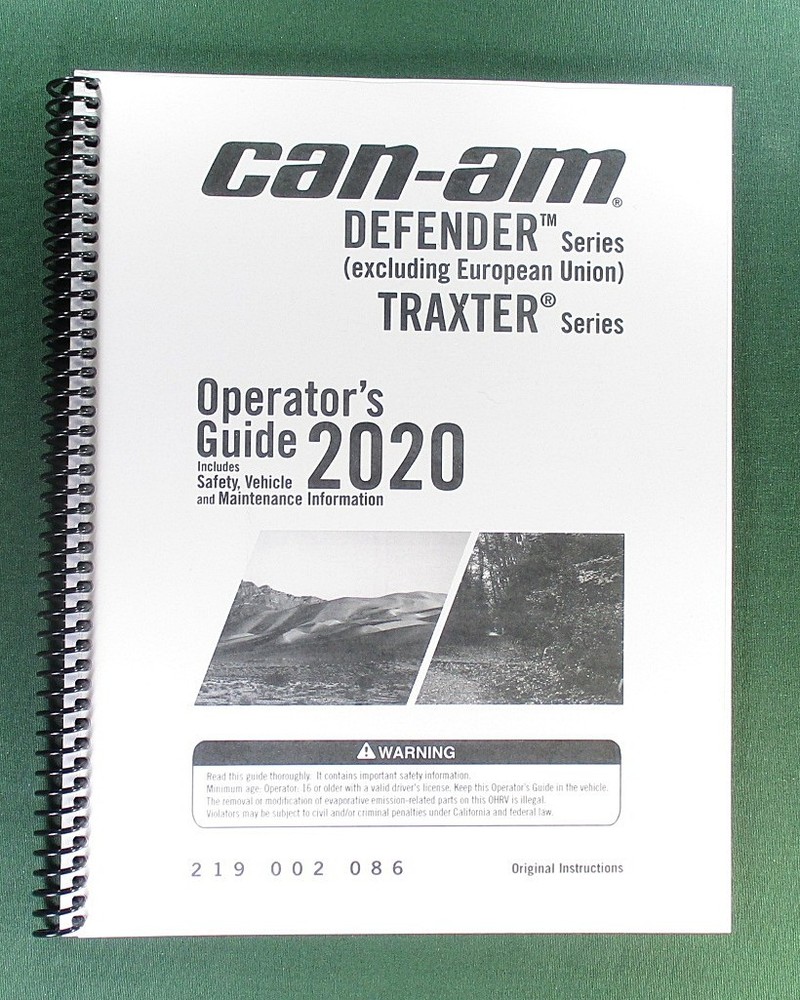 2020 Can-Am Defender XT CAB HD10 Owner’s Manual: 203 Pages & Protective Covers