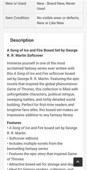 George R.R. Martin A Song of Ice and Fire 7 Book Box Set Never Read Like New