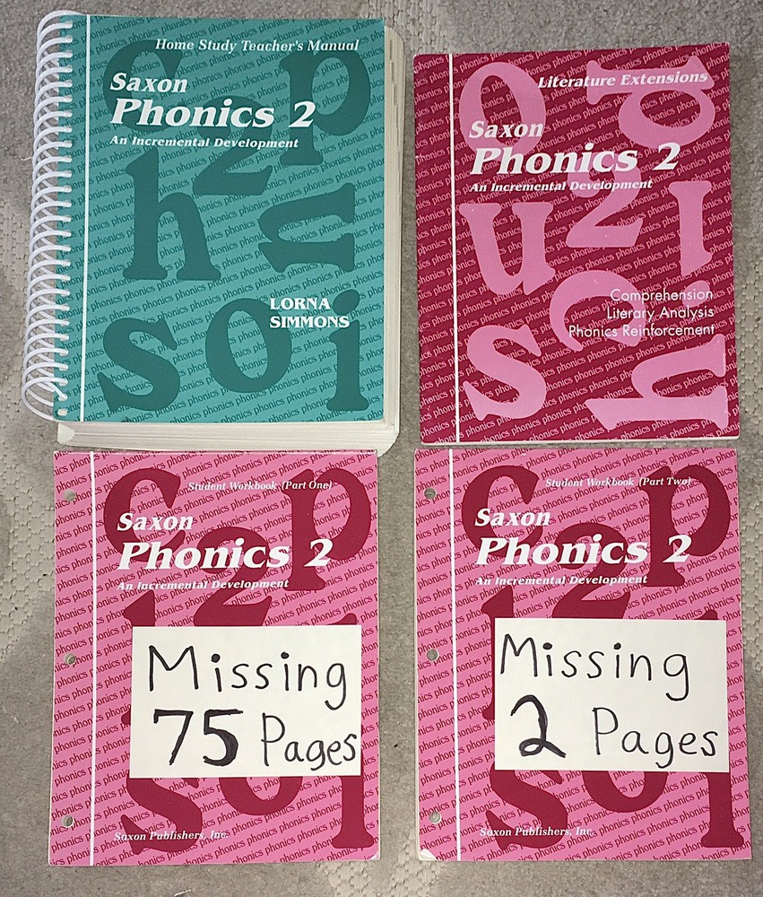 Saxon „Phonics 2” Workbooks (Missing 77 Pages),Teacher’s Manual,Lit. Extensions
