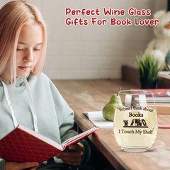 Book Lovers Gifts for Women, When I Think about Books I Touch My Shelf 16Oz Stem