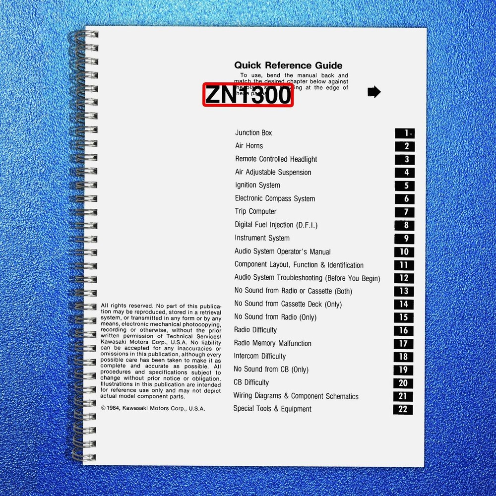 KAWASAKI ZN1300 Motorcycle Technical Training Manual 1984, BINDING – COVERED