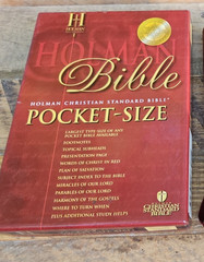 OOP HCSB Pocket-Size Bible Burgundy Bonded Leather with original box & magnifier